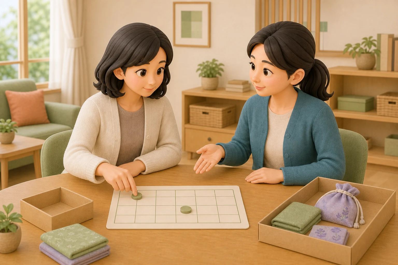 就労継続支援B型の利用開始後に、本人と支援者が週のペースと作業内容を見直す場面
