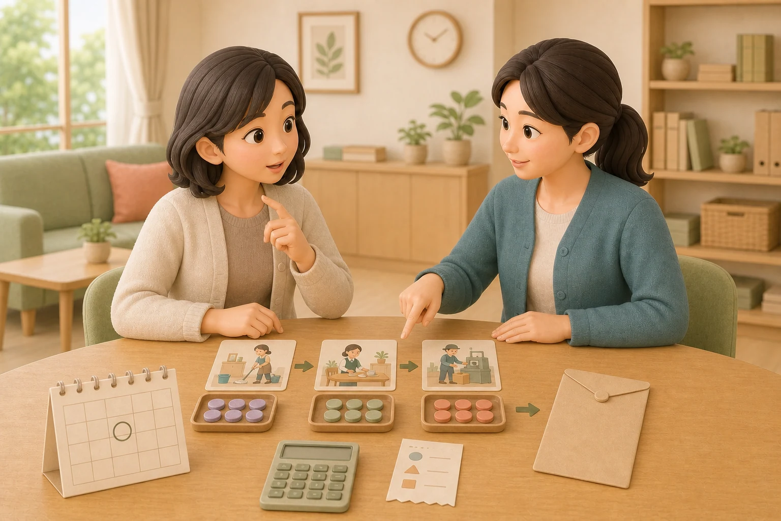 作業ごとの考え方・支払時期・費用を、金額を決めつけずに分かりやすく説明してもらう様子