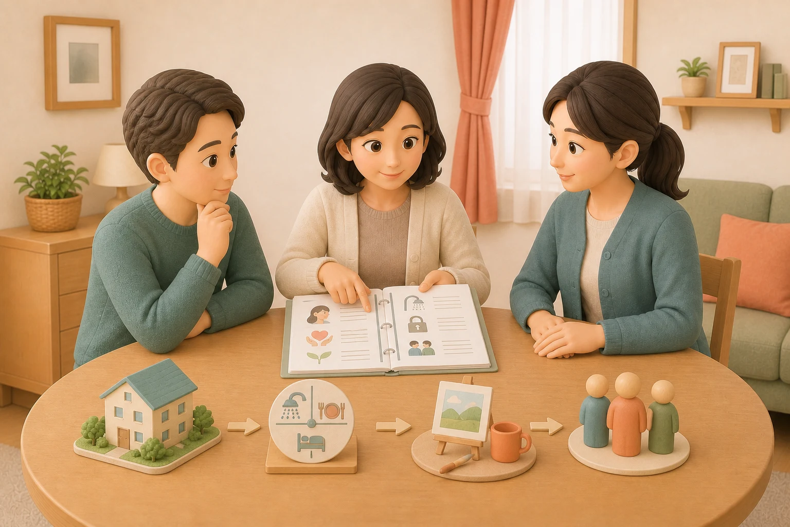 本人情報シートを中心に、本人の希望と日常の情報をグループホーム相談や支援者へつなぐ場面