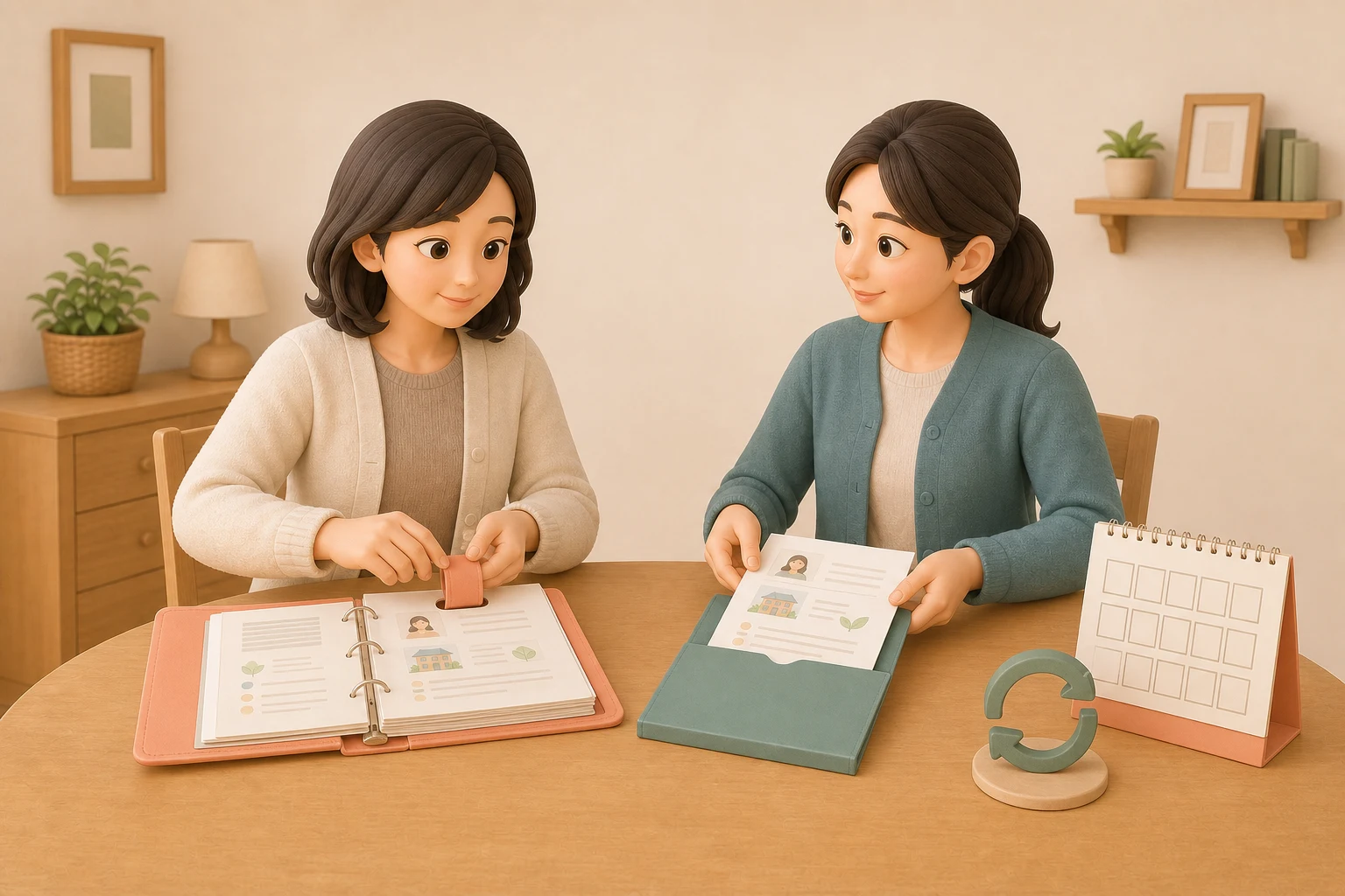 本人が必要なページだけを支援者へ渡し、原本を保管しながら定期的に更新する場面